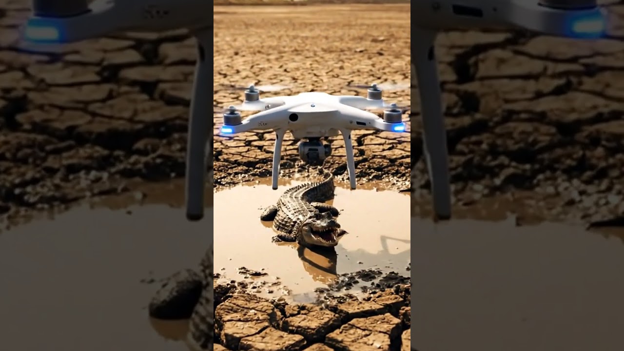 Drought-stricken crocodile saved by drone! #crocodile #drone #wildlife #rescue #animals