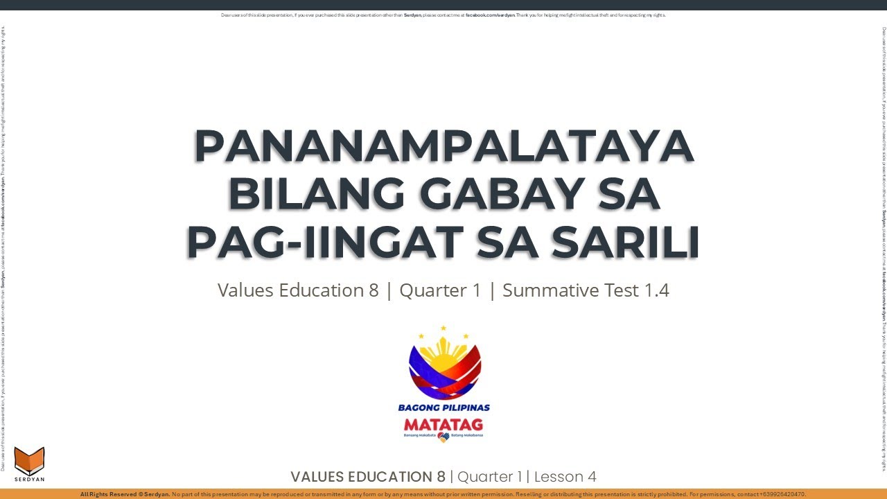 Values Education 8 - Q1 - Summative Test 4 - Pananampalataya Bilang Gabay sa Pag-iingat sa Sarili