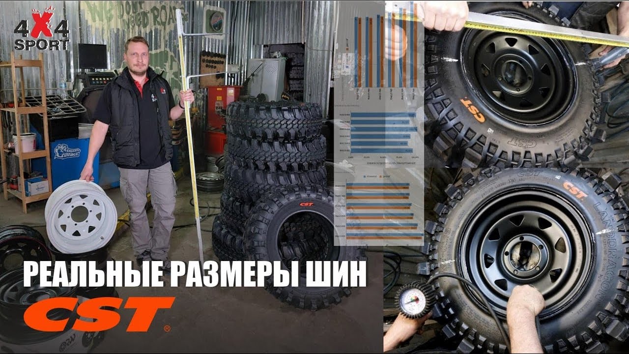 Реальные размеры резины CST CL-18 Land Dragon на разных дисках при давлении 2 и 0.5 атм.