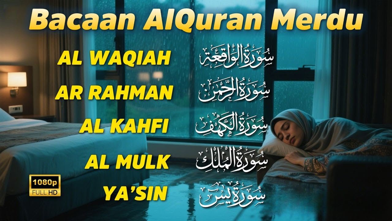 Bacaan Al'Quran merdu Surah Al Mulk, Ar Rahman, Al Waqiah, Al Kahfi & Ya Sin, Buat Pikiran Tenang