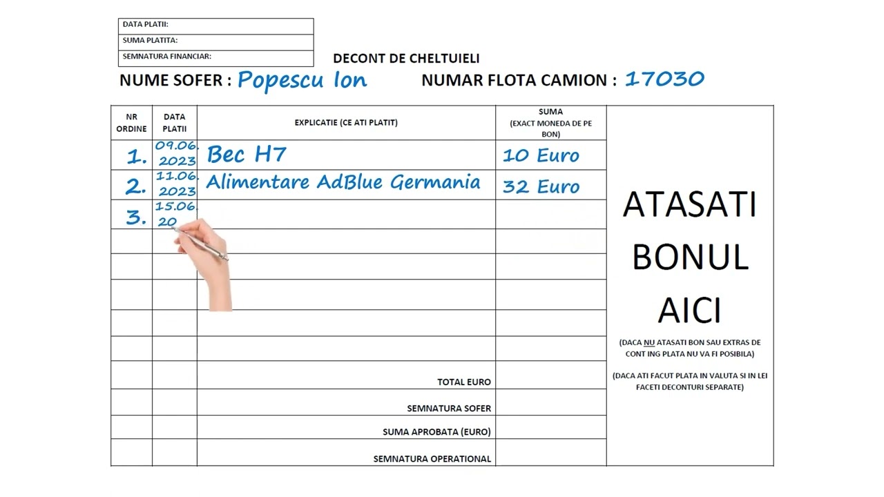 Decontul de cheltuieli Completare   Mapa șoferului