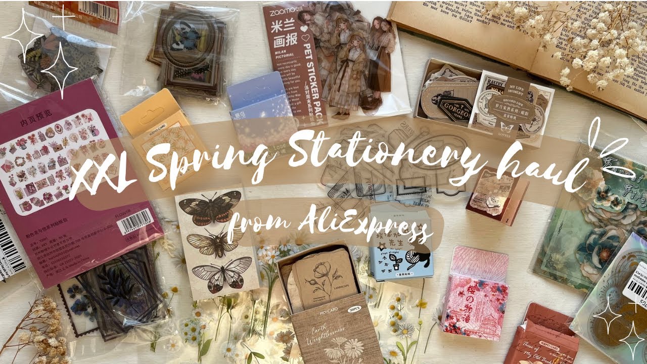 XXL Stationery haul, spring ali express ,journal diy, papercraft - asmr, lofi music & no talking👩🏼‍🎨