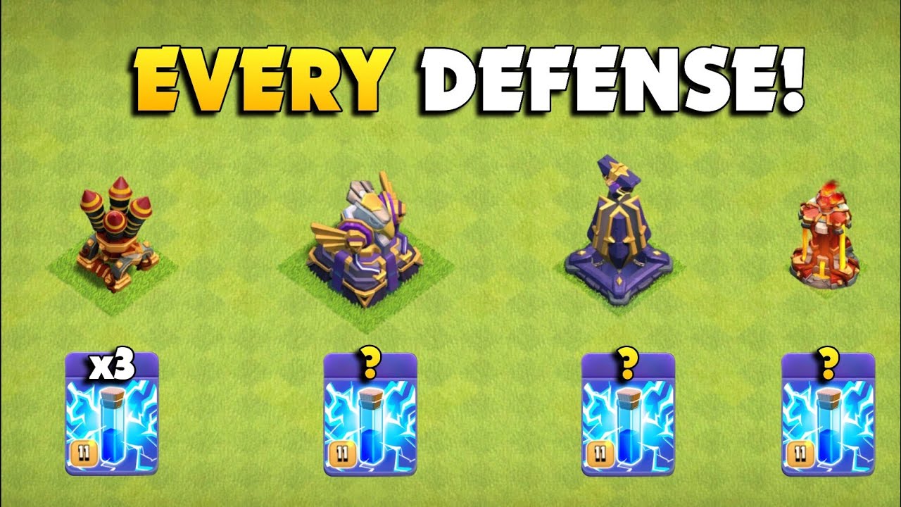 Max Lightning Spell VS  Every Defense | New Level 11 Lightning Spell | Clash of Clans