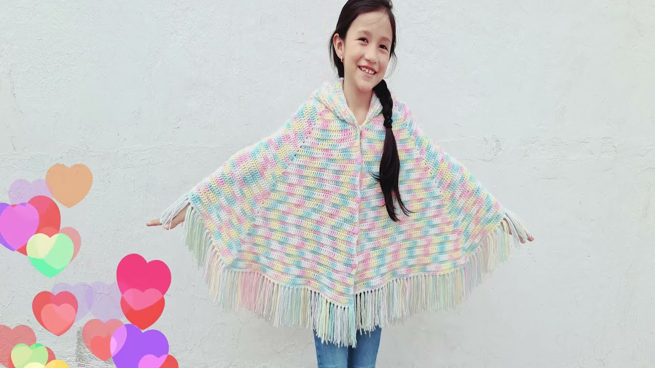 Poncho con Capucha a crochet para niñas - parte #1