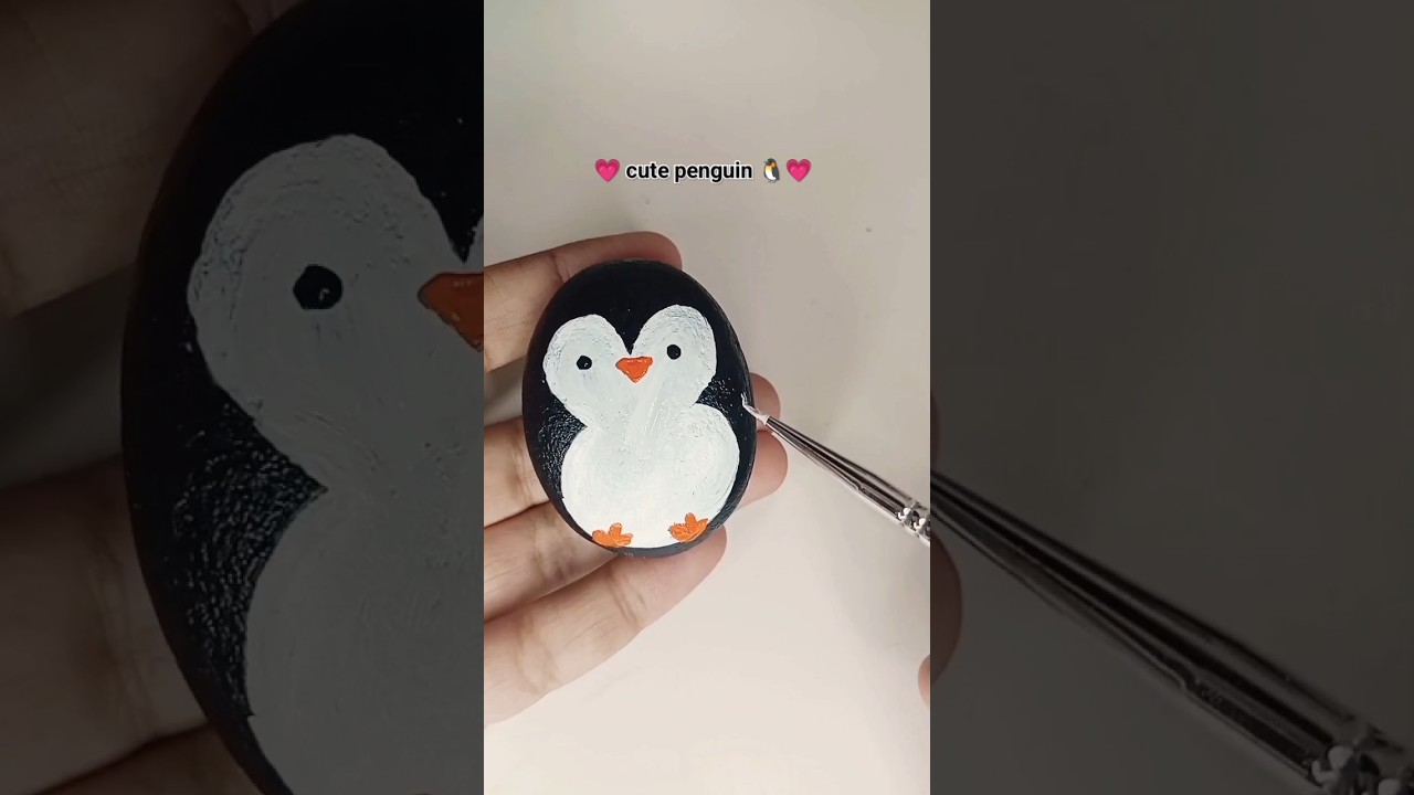 Let's paint penguin on stone 😍 |stone painting 🎨✨ #shorts #art #stoneart