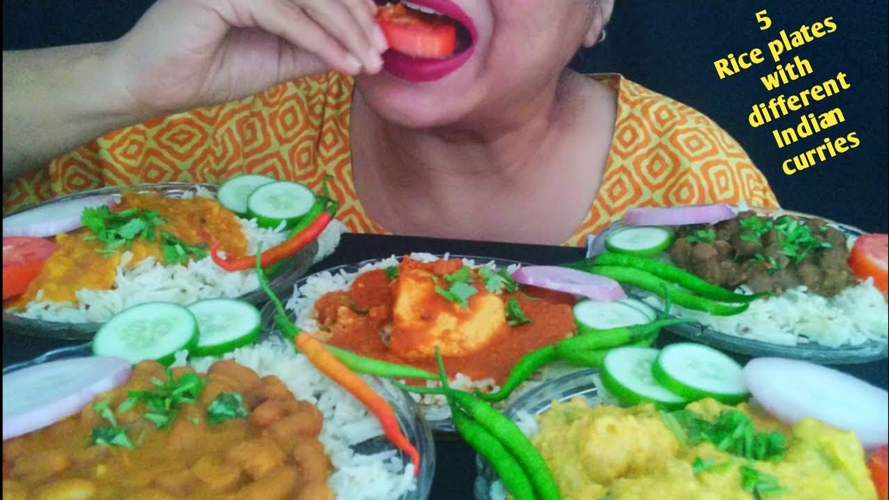*ASMR*5 RICE PLATES WITH 5DIFFERENT INDIAN CURRIES|EATING MYWAY|RAJMA RICE,KADI PAKORA,PANEER MASALA