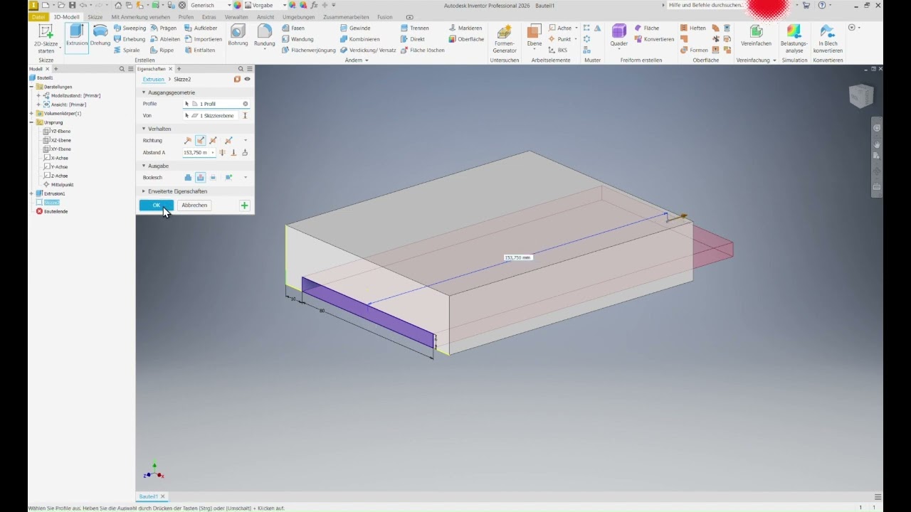 Autodesk Inventor Part 1: Erstellen eines Körpers mit Bohrungen