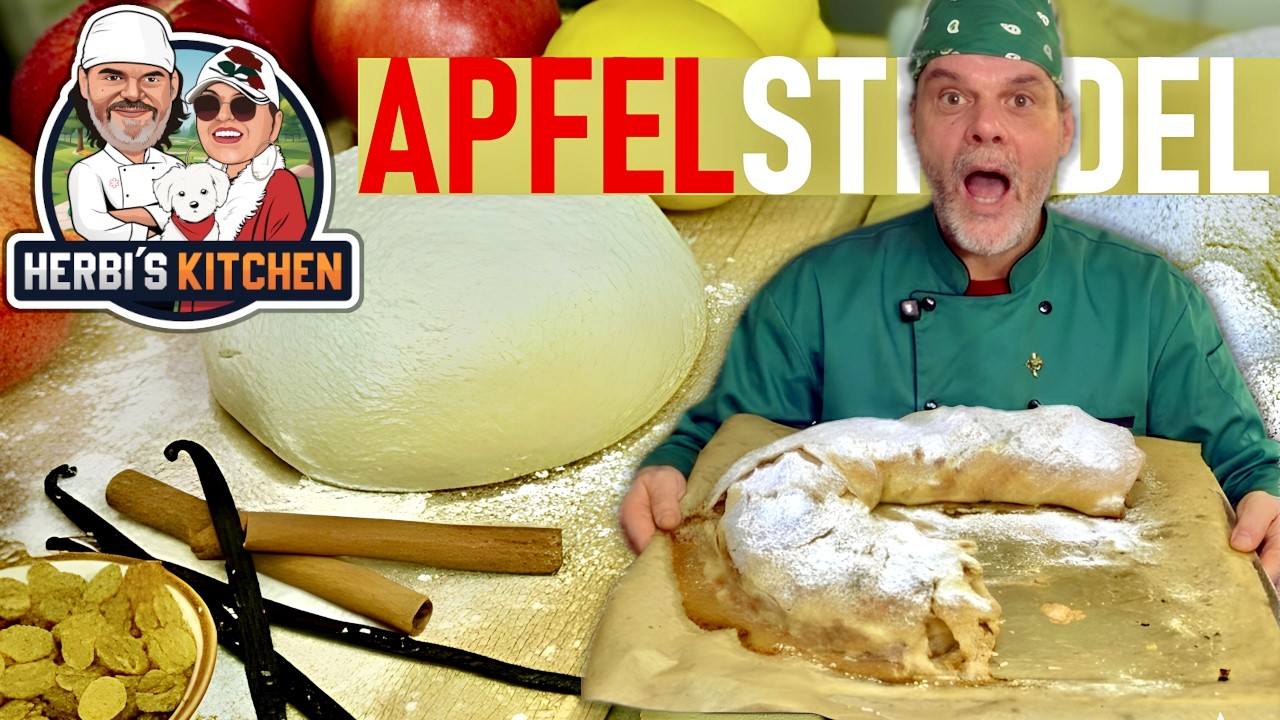 Warmer Apfelstrudel & echte Vanillesoße wie vom Wiener Kaffeehaus🇦🇹 Strudelteig ziehen lernen!