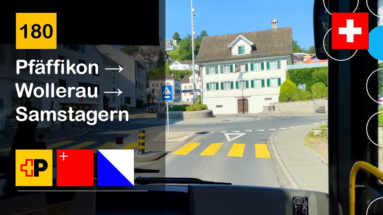 [4K] 🇨🇭 Cab Ride: POSTAUTO SCHWYZ | 180: Pfäffikon → Wollerau → Samstagern | MAN LC 12 C Hybrid