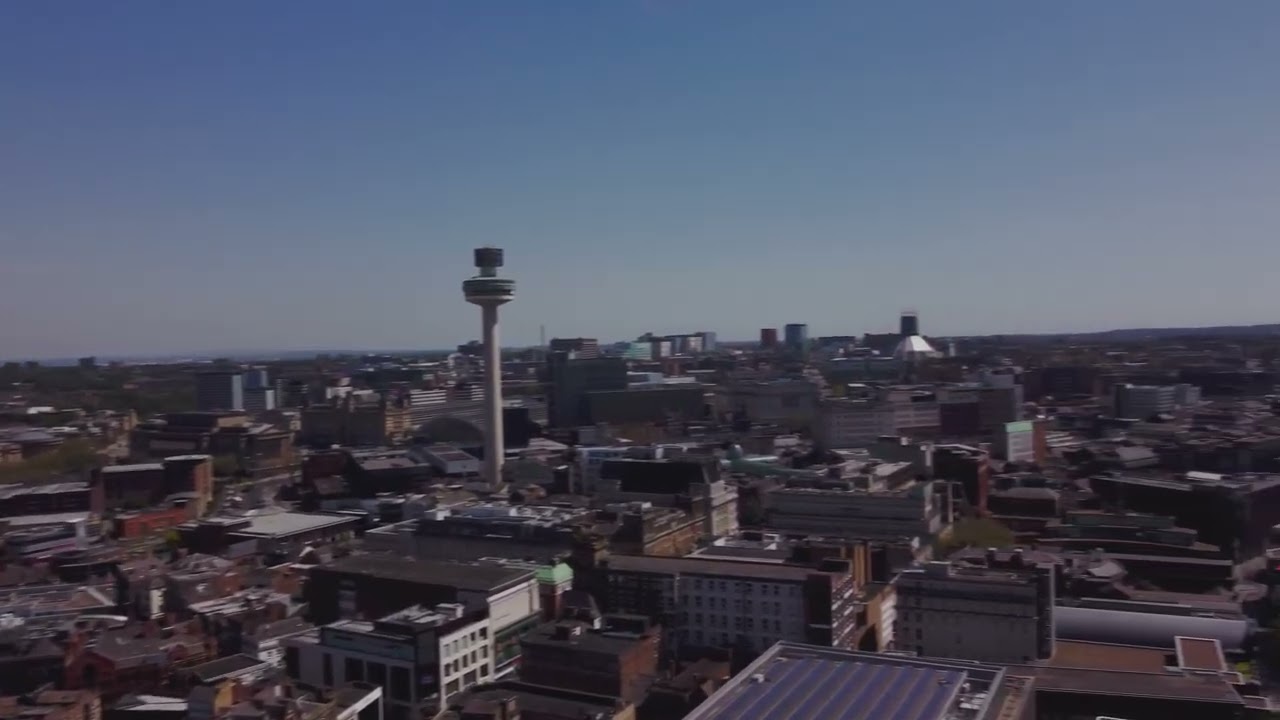 Liverpool City Centre from Above – A Sunny Sunday Aerial View