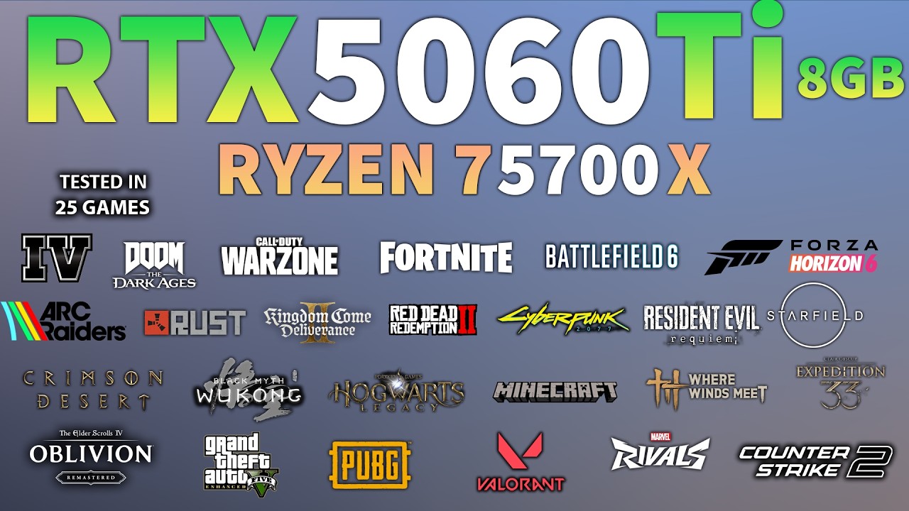 RTX 5060 Ti 8GB + Ryzen 7 5700X | Test In 25 Games - RTX 5060 Ti 8GB Gaming Test