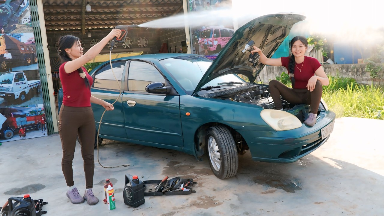 Girl's challenge: Repair and maintain the engine and braking system of a Daewoo (Nubira) car.