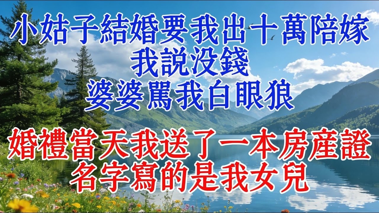 小姑子結婚要我出十萬陪嫁，我說沒錢，婆婆罵我白眼狼，婚禮當天我送了一本房產證，名字寫的是我女兒#婆媳 #情感 #人生感悟