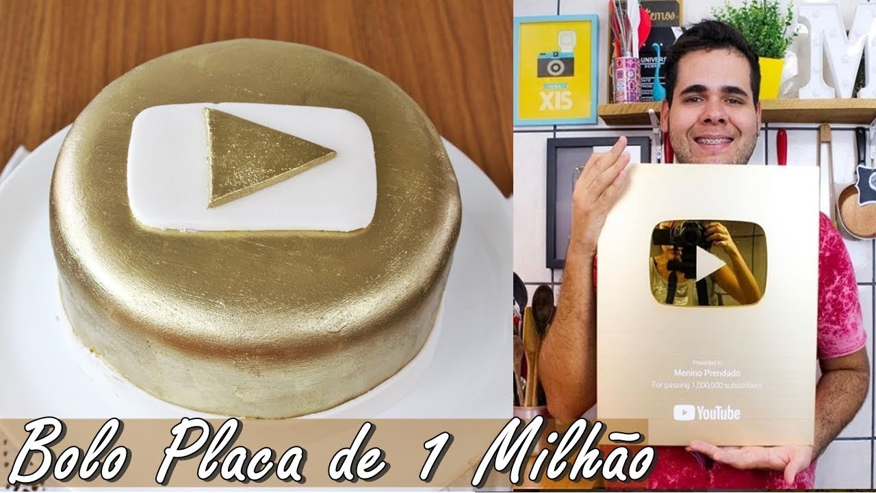 BOLO PLACA DE 1 MILHÃO DE INSCRITOS | BOLO DOURADO | Menino Prendado