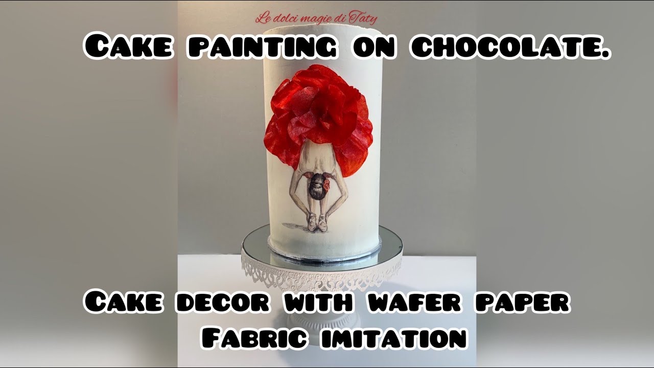 CAKE PAINTING on chocolate.Cake decor with wafer paper. Fabric imitation.