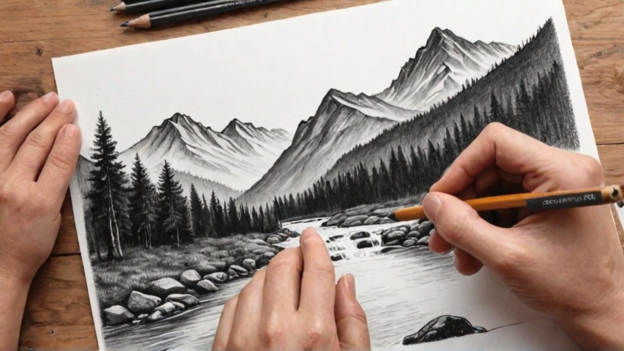 Learn To Draw A Beautiful Mountain River Scene Easily Today? Tanis Artworks|