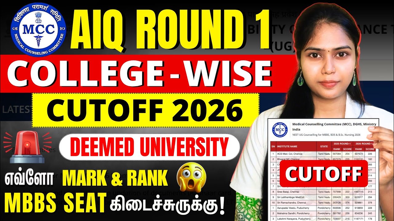All India Quota Round 1 College-wise CUTOFF Marks & Rank 2026😱 Deemed University MBBS✅