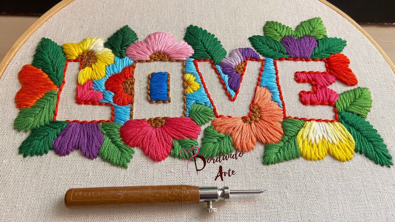 Bordar con aguja mágica puntada larga | Embroidery flowers Punch Needle