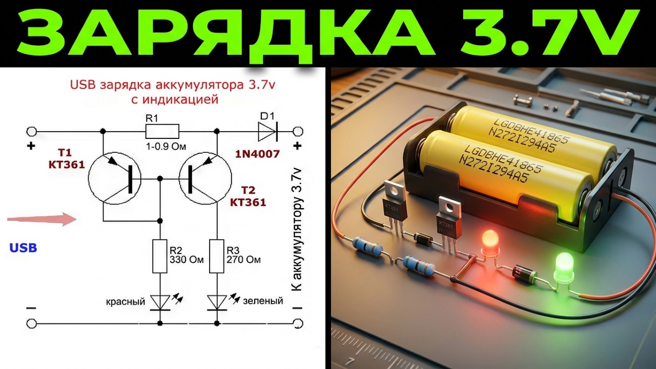 Схема простой USB зарядки аккумулятора 3.7v с индикацией