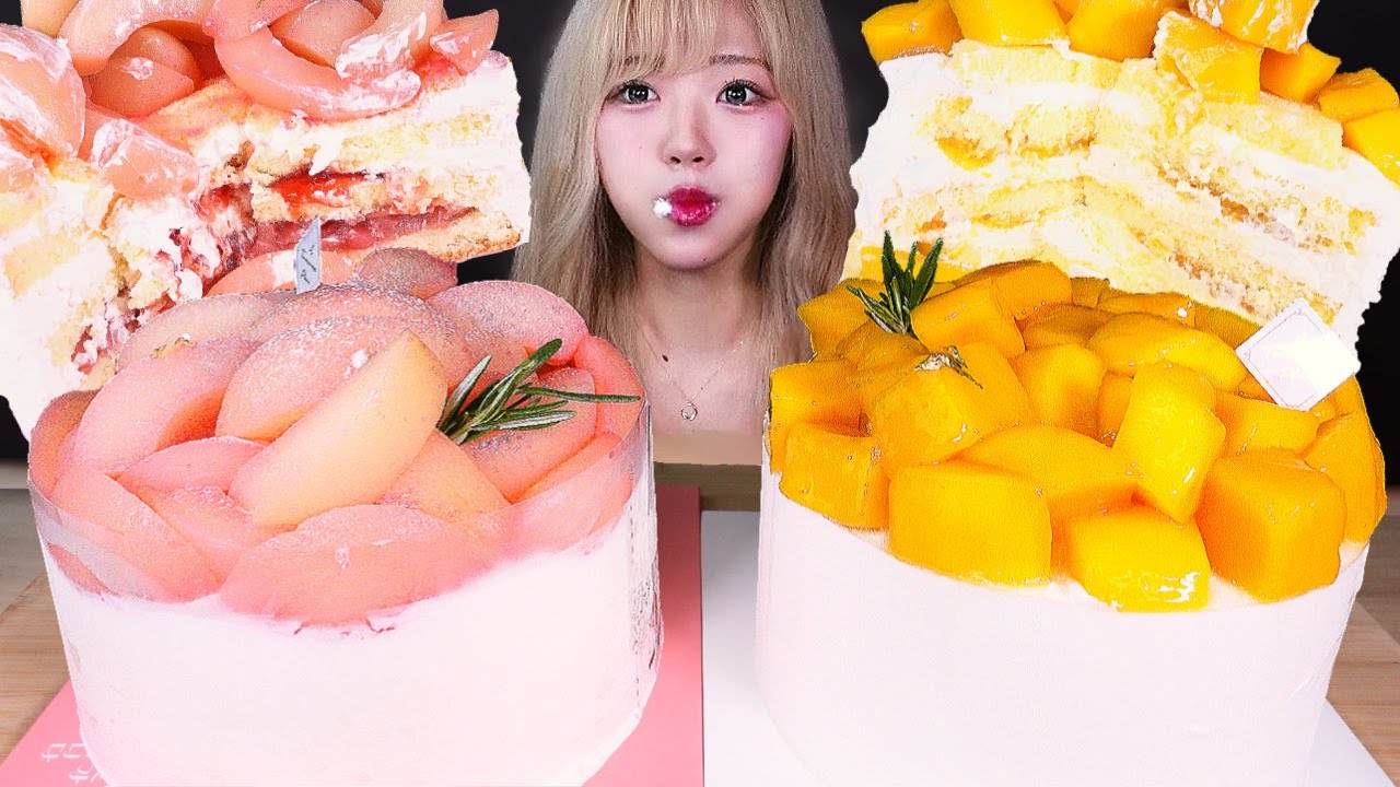 망고생🥭 VS 피치생🍑케이크 두 판 순삭! 투썸 신상 케이크 먹방 리얼사운드 MANGO & PEACH WHIPPED CREAM CAKE DESSERTS MUKBANG ASMR