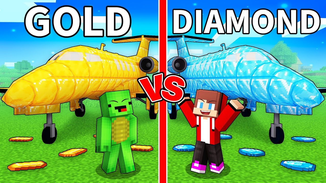 JJ and Mikey: GOLD vs DIAMOND Airplane Battle in Minecraft - Maizen