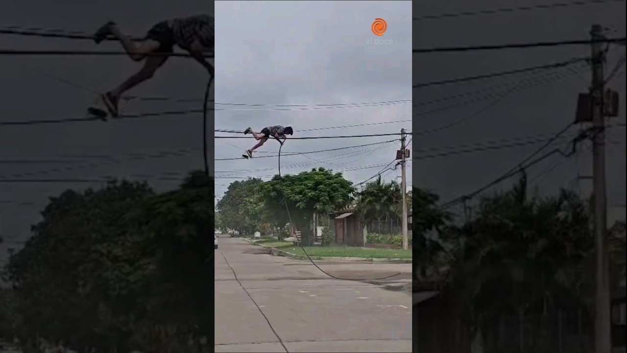 Video: se colg&oacute; de los cables A PLENA LUZ DEL D&Iacute;A para robarlos en #Chaco #shorts