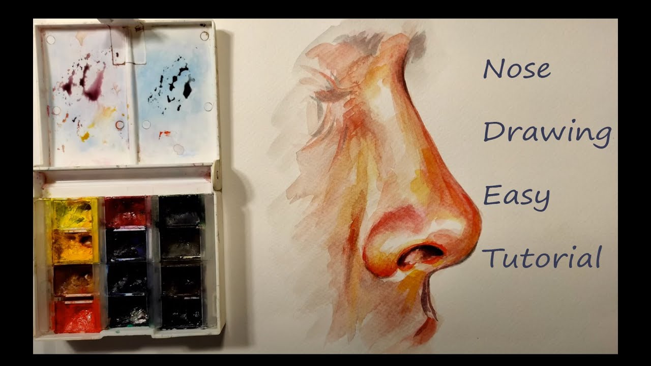 How to draw a nose - step by step tutorial - for beginners and advanced - watercolor painting
