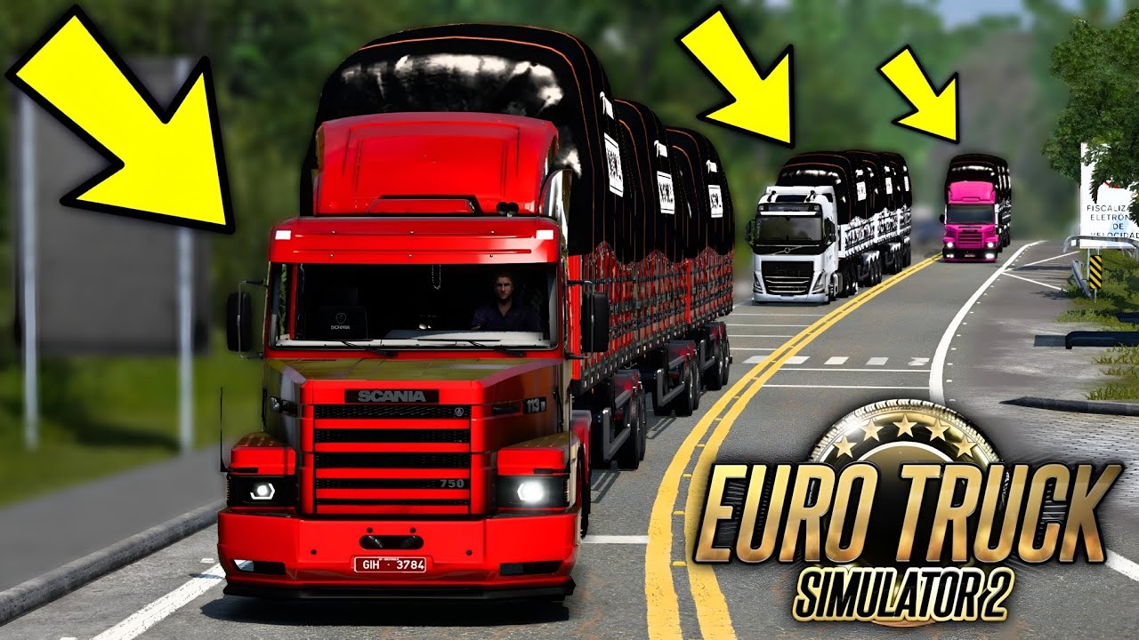COMBOIO SOFRENDO PARA SUBIR A SERRA COM O TRITREM CARREGADO! - EURO TRUCK SIMULATOR 2