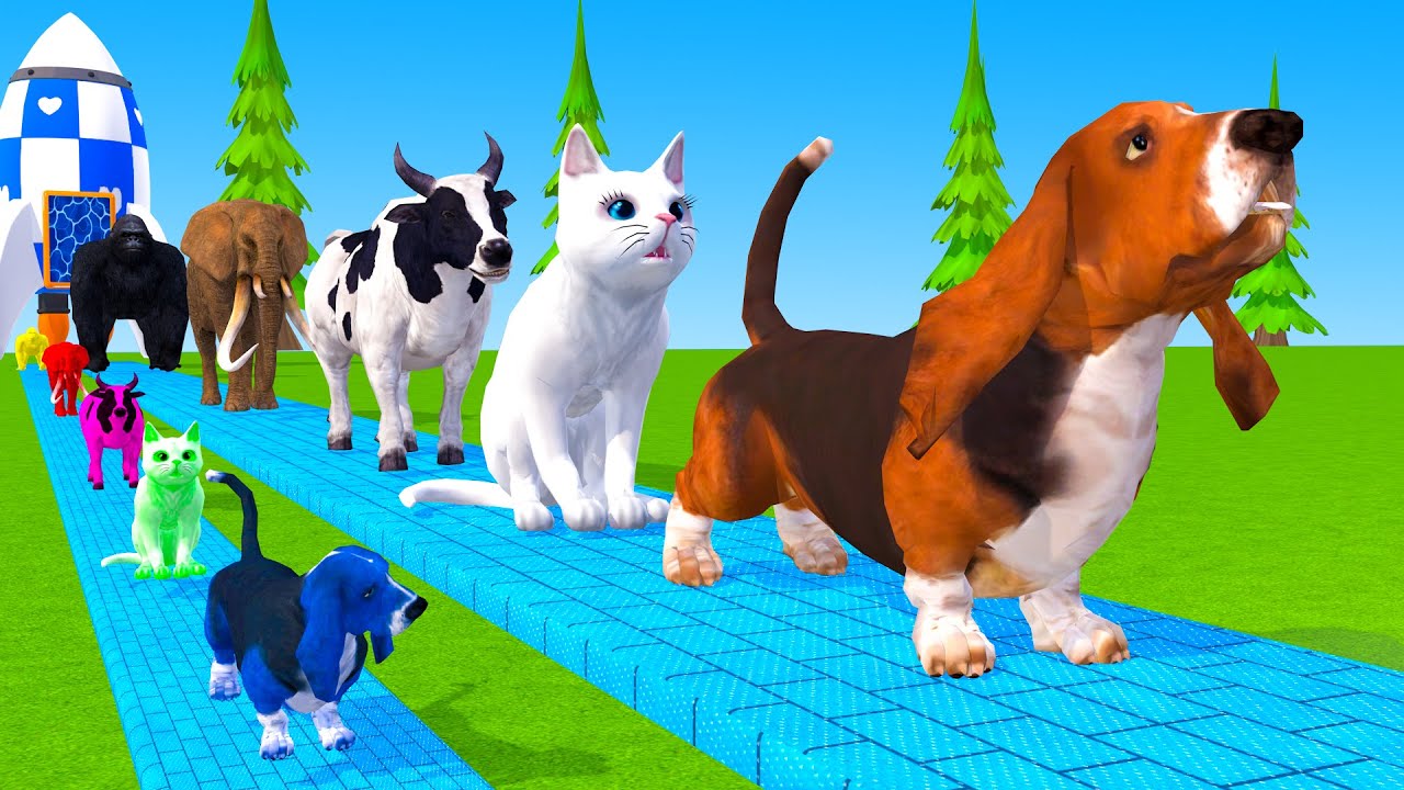 Long Slide Game With Cow Elephant Gorilla Hippopotamus Tiger 3d Animal Game Funny 3d Animals