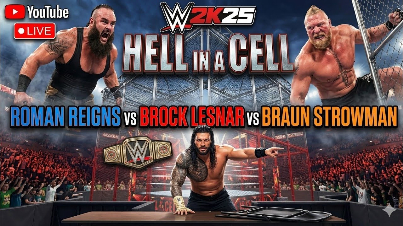 WWE 2K25 Roman Reigns Vs Brock Lesnar Vs Braun Strowman Match 