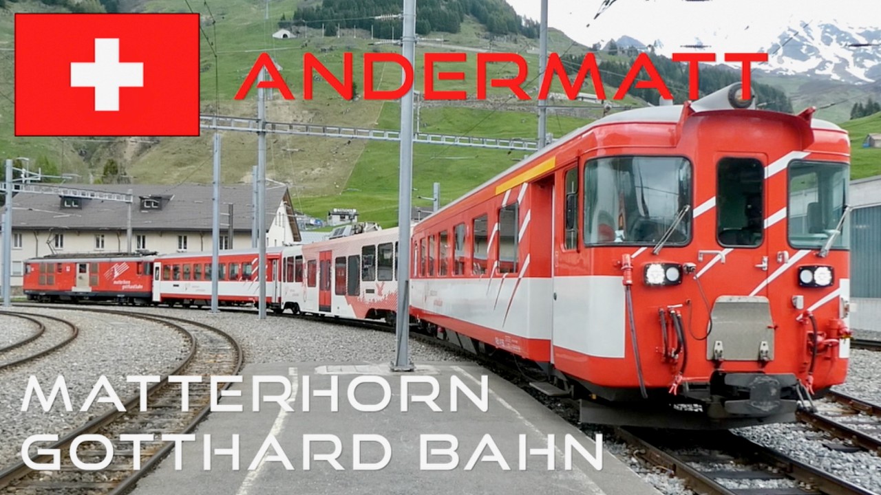 Swiss Trains - The Matterhorn Gotthard Bahn at Andermatt Bahnhof