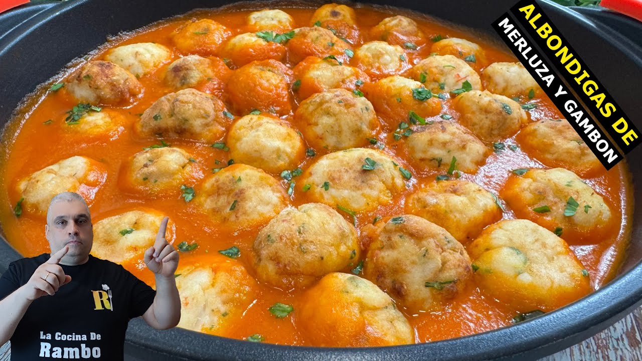 Albóndigas de Merluza y Gambones en salsa de Tomate Casero 😋 BRUTAL
