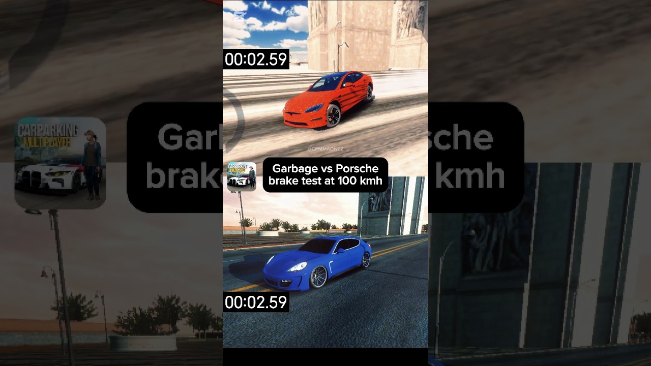 Garbage vs Porsche 100 km/h Brake Test | Car Parking Multiplayer - cpm