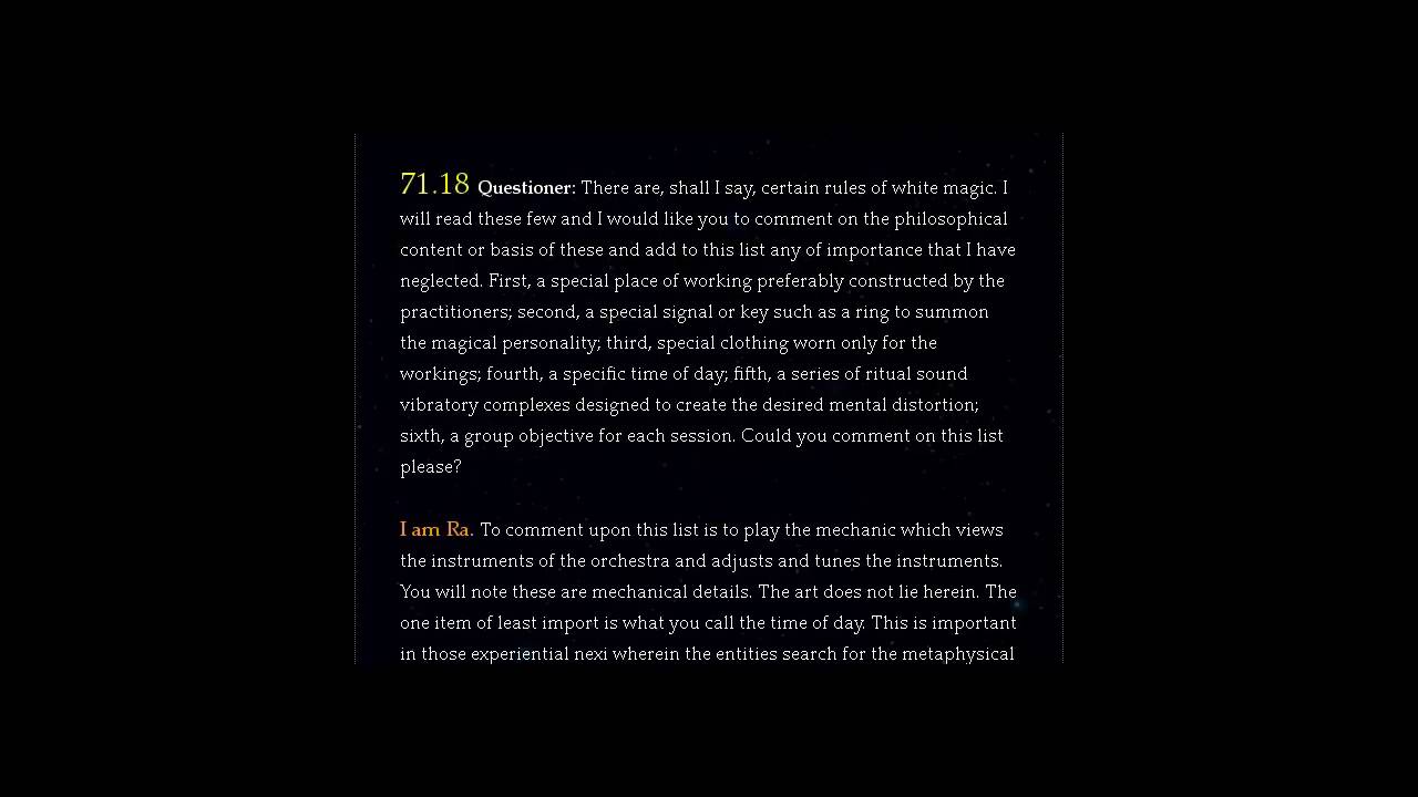 The Law of One - Session 71 of 106 - Part (2of 2)  - The Ra Material