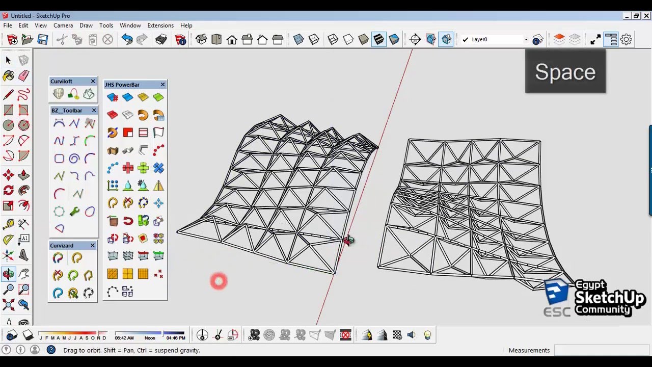 Space Truss Structure Curved Surfaces | SketchUp modeling
