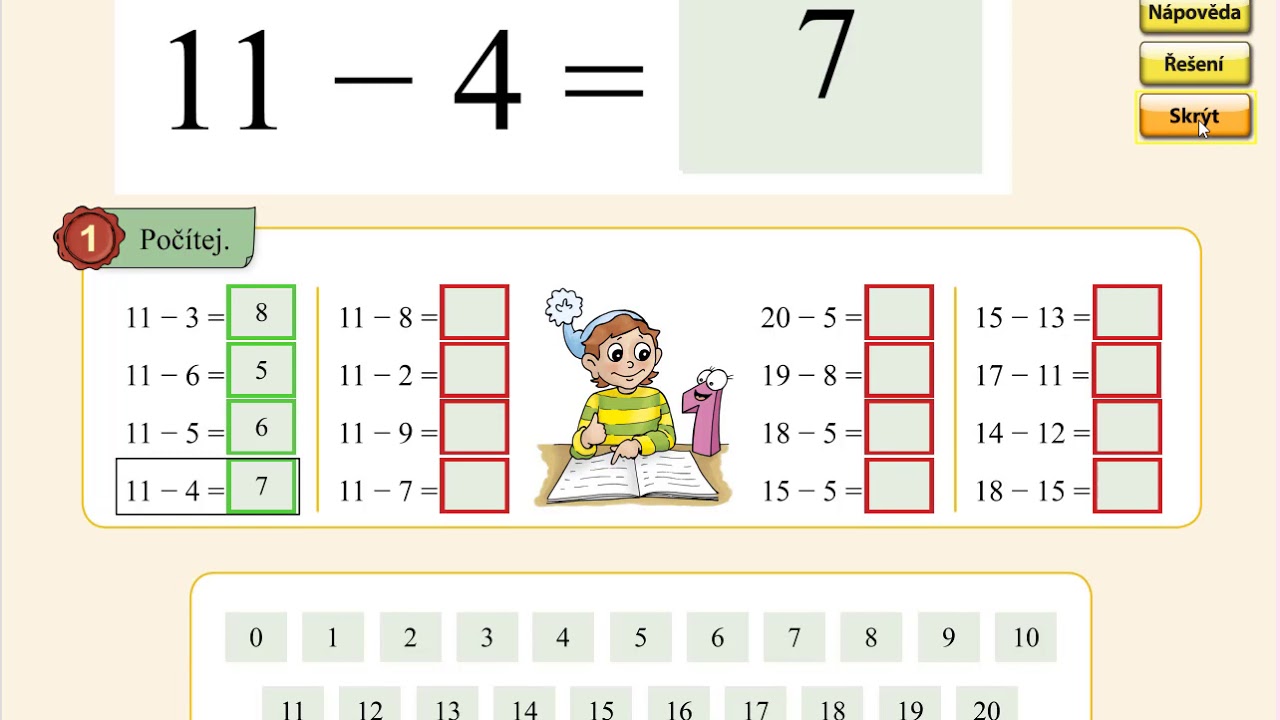 Pamětné počítání do 20, MATÝSKOVA MATEMATIKA 4. DÍL - POČÍTÁME DO DVACETI, str. 18, cv.1