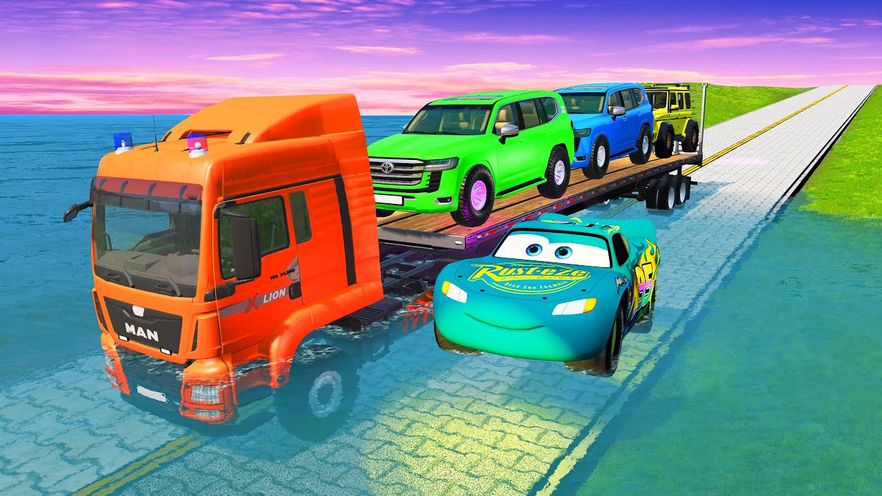 McQueen vs Flatbed Truck – This Road Was a Death Trap!  BeamNG Drive #017