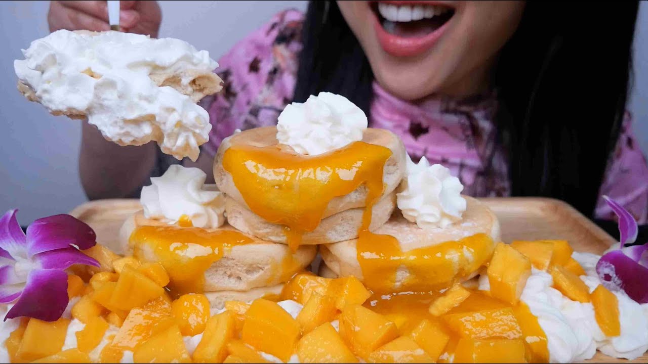LIGHT FLUFFY PANCAKE WITH FRESH MANGO ( ASMR EATING SOUNDS) NO TALKING | SAS-ASMR