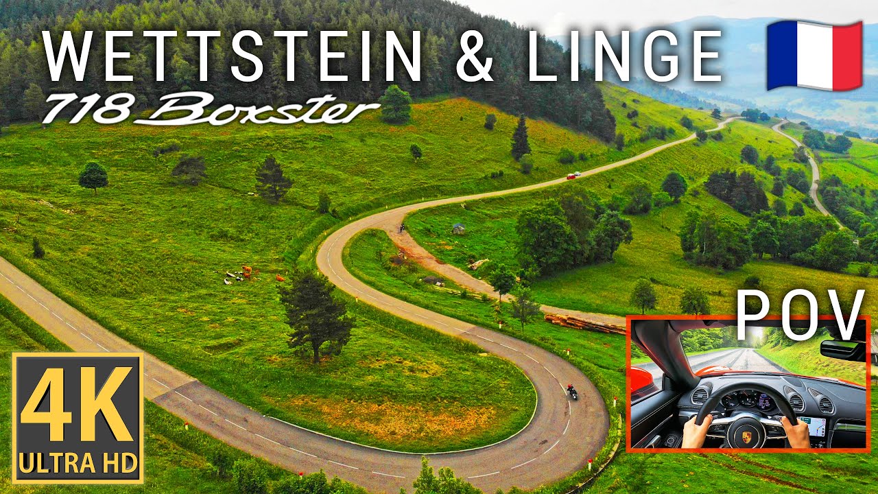 Winding forest roads in France: Porsche 718 Boxster over Col de Wettstein & Col du Linge