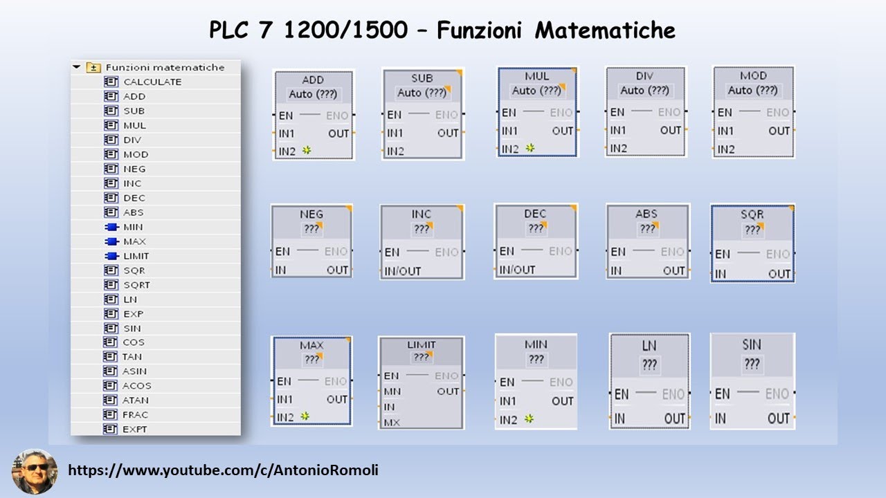 PLC Siemens S7 1200/1500 Funzioni matematiche - Math's Functions (Video 21)