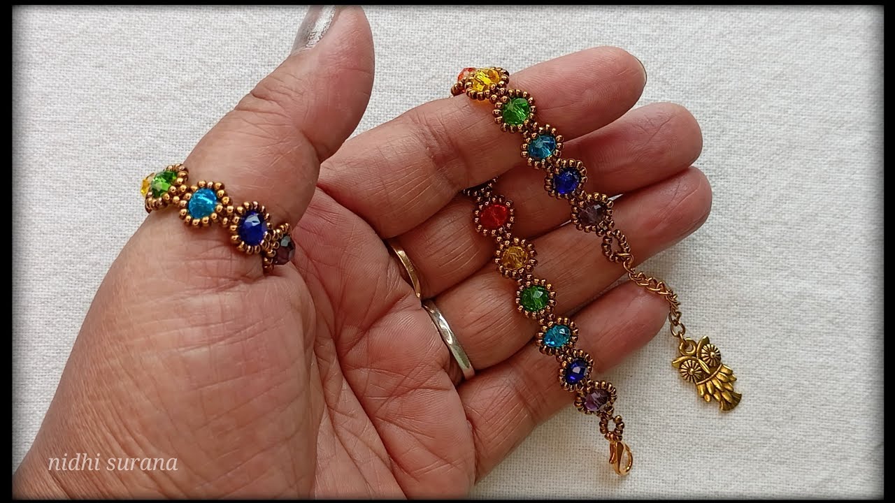 Rainbow Gemstone Bracelet & Ring/How to make Crystal Jewelry at home/Pulsera Tutorial diy
