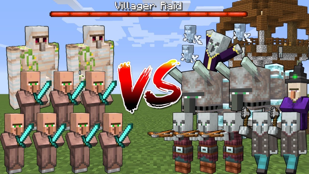 VILLAGER Raid (7 Waves) vs Pillager Outpost - Minecraft Mob Battle