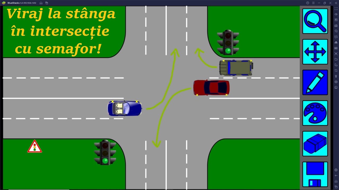 Viraj la stanga in intersectie cu semafor