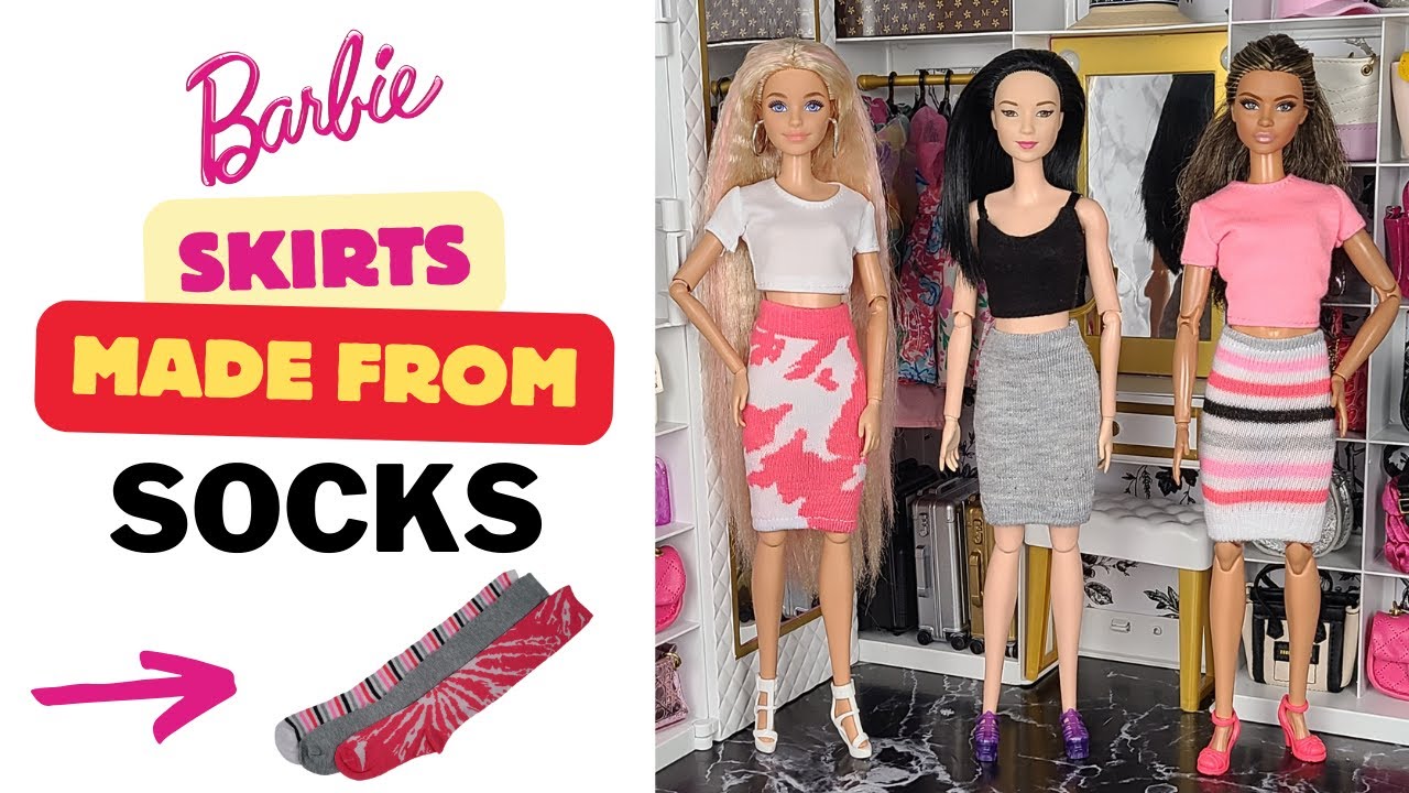 DIY Barbie Skirts Made From Socks - 3 Ways - #diybarbieclothes #barbieclothes