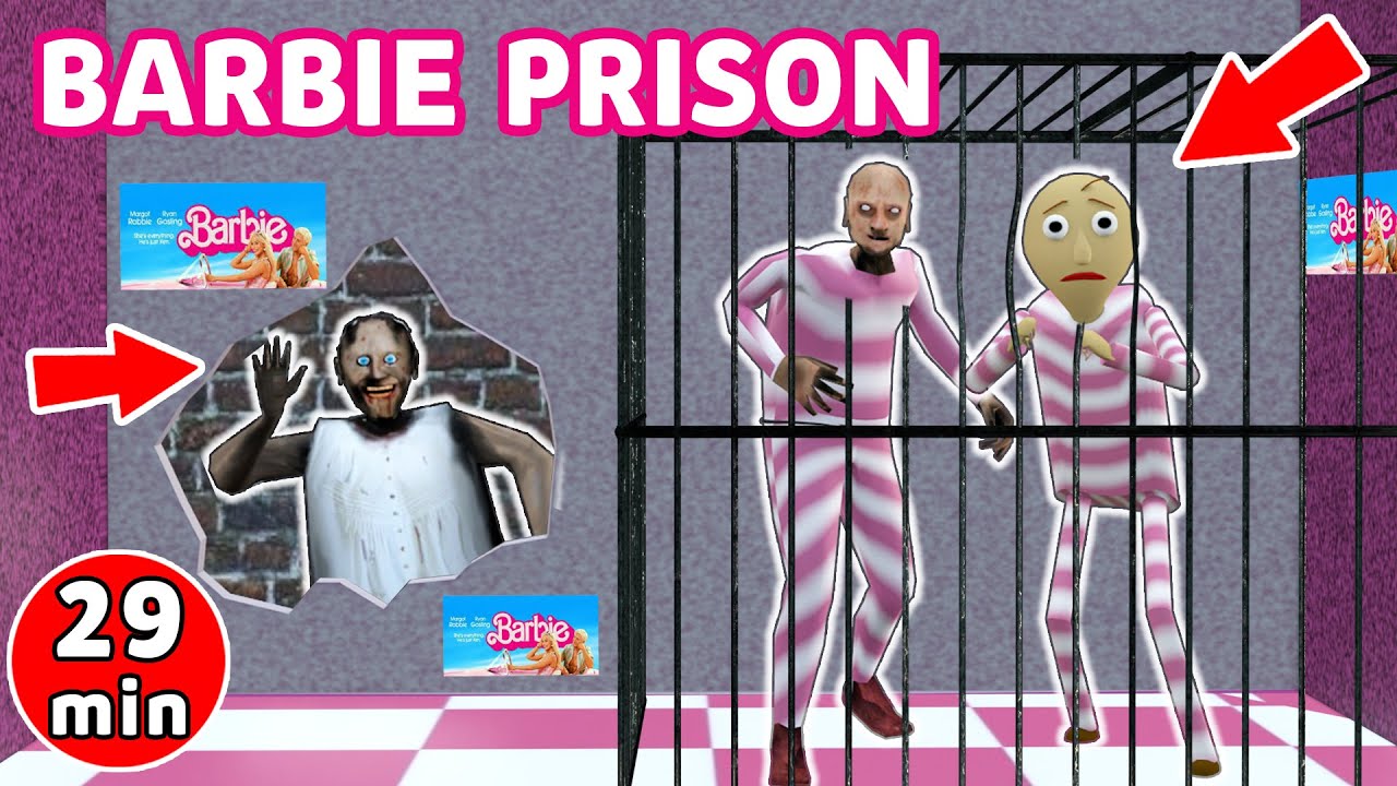 Granny vs Grandpa vs Baldi - BARBIE PRISON Escape ! funny horror animation (30 mins of fun)