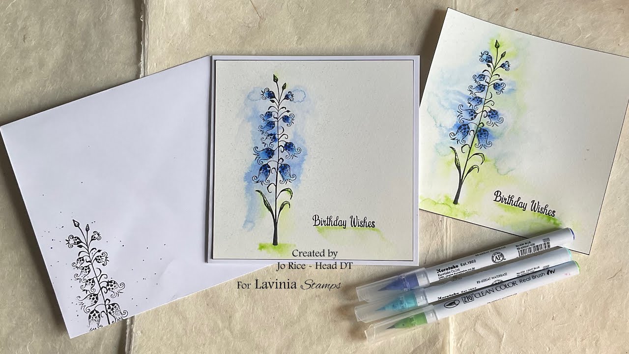 Arty watercolour Lilly using Clean Color pens by Jo Rice #laviniastamps #kuretake