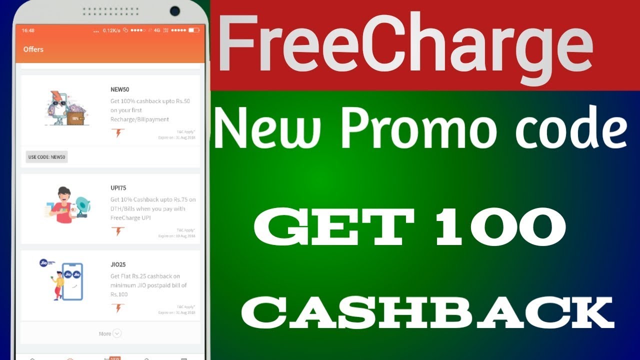 #Freecharge Add Money promo code 100% CashBack milega