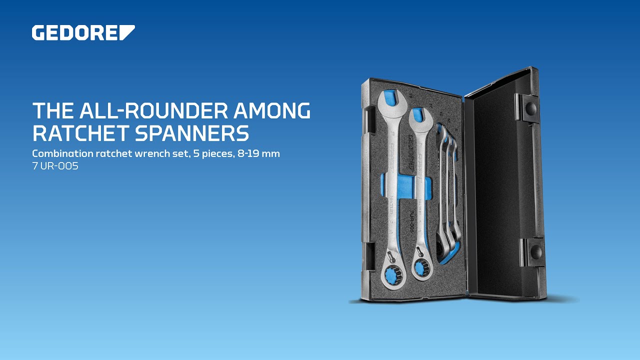 5 to 7 degree swing-back angle and UNIT DRIVE profile: GEDORE ring ratchet spanner set 7 UR-005