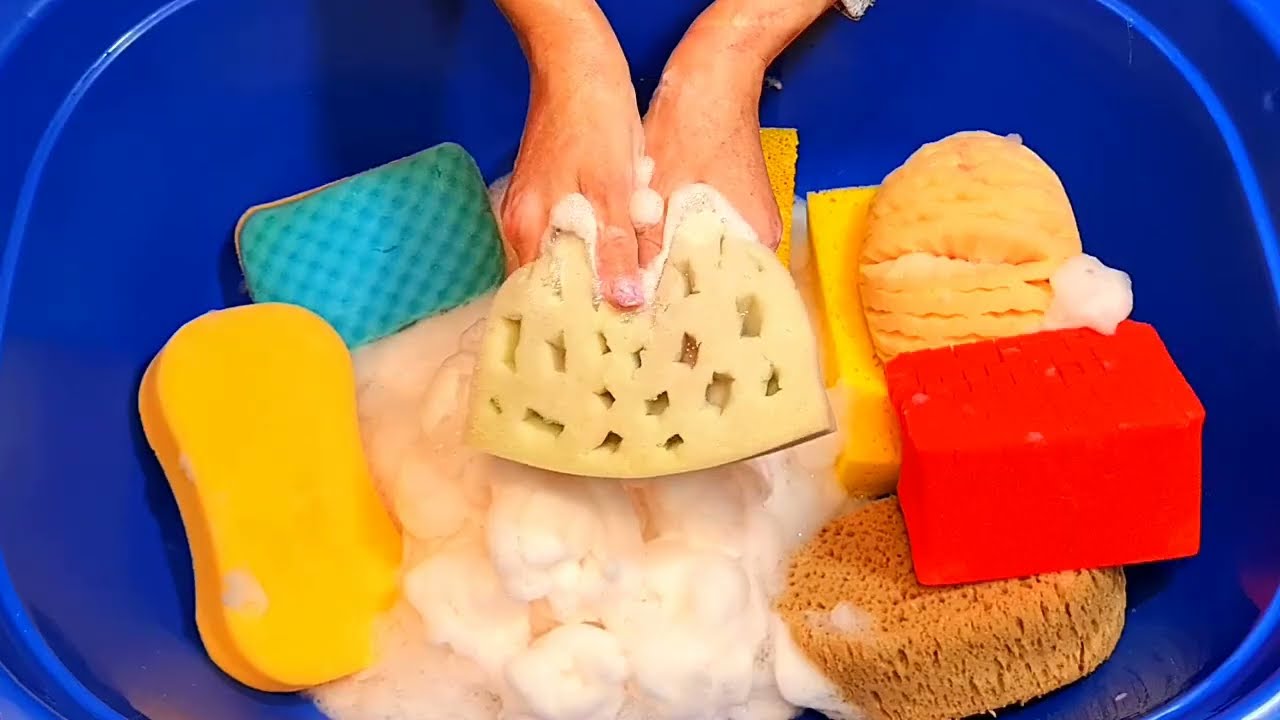 ASMR (411) Sponges sudsy rinsing after recycled mixes💧🧽🫧🧽💧