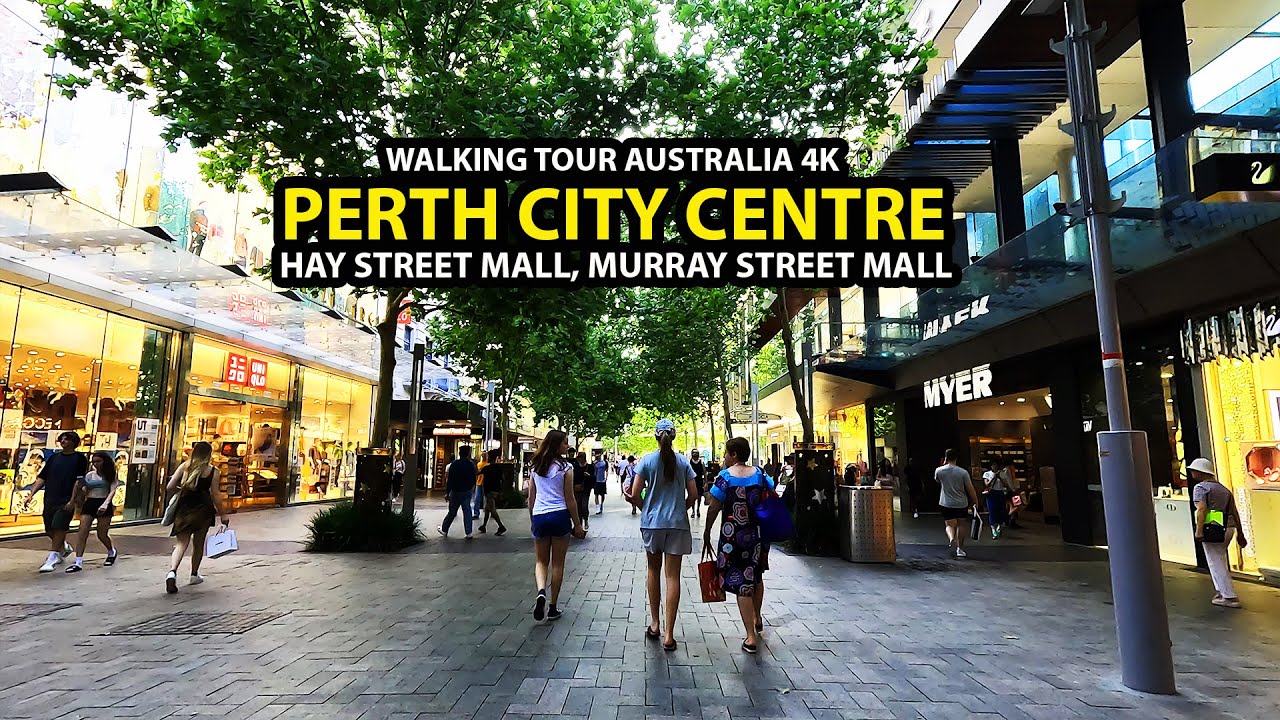 Perth City Main Shopping Area Walking Tour: Hay Street and Murray Street Mall | Australia 4K